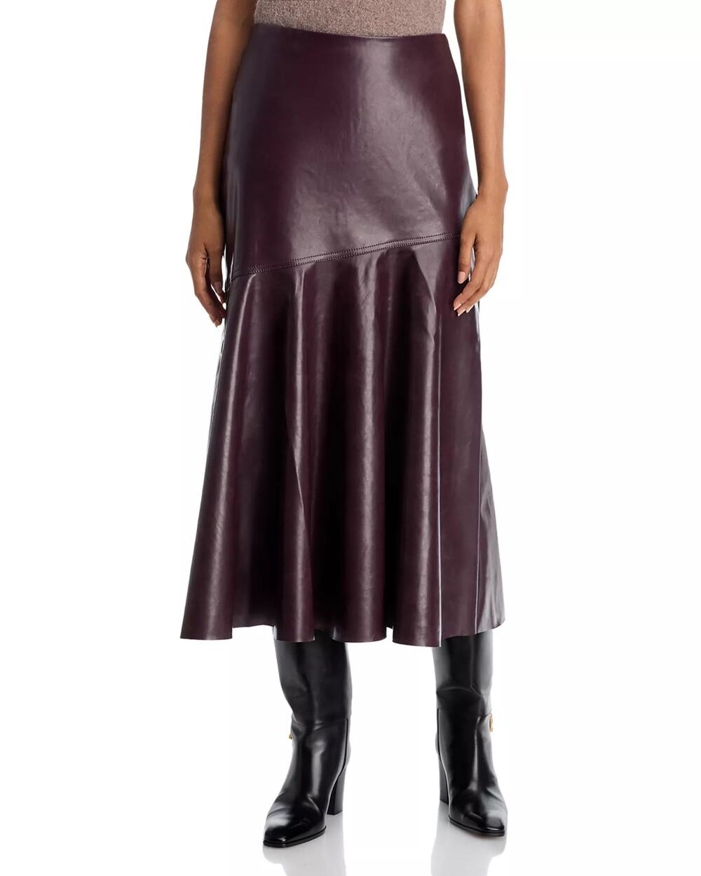 French Connection Women Bordeaux Red Faux Leather Kayleigh Midi Skirt Size US 4